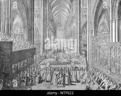 Le Couronnement de Jacques II dans l'abbaye de Westminster, Londres, 1685 (1903). Artiste : William Sherwin. Banque D'Images