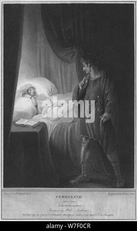 'Cymbeline. Acte 2 SCÈNE 2. Une chambre à coucher. Imogen au lit. Jachimo', 1795. Artiste : James Stow. Banque D'Images