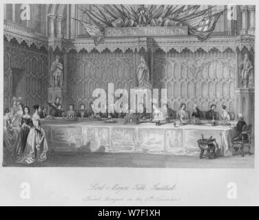 'Lord Maire Table, Guildhall. Grand banquet le 9 novembre', c1841. Artiste : John Shury. Banque D'Images