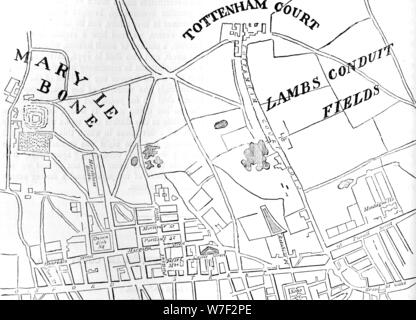 Plan de Rathbone Place et son voisinage, Westminster, Londres, 1746 (1878). Artiste : Inconnu. Banque D'Images