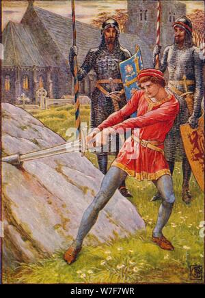 'Arthur appelle l'épée de la pierre', 1911. Artiste : Walter Crane. Banque D'Images