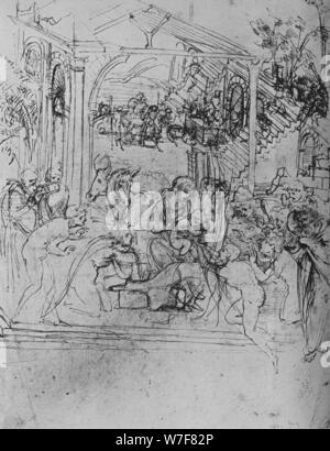 'Adoration des Rois : Composition des croquis, 1478-1481 (1945). Artiste : Leonardo da Vinci. Banque D'Images