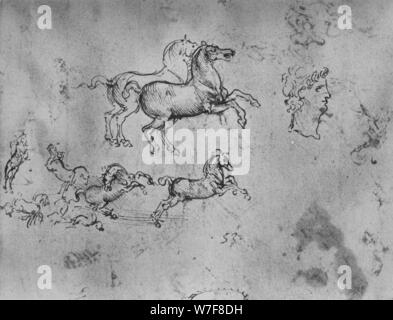 "Etudes de chevaux au galop et une tête', c1480 (1945). Artiste : Leonardo da Vinci. Banque D'Images