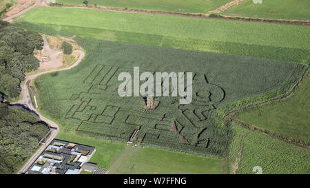 Vue aérienne du labyrinthe de l'aventure Apple Jacks ferme, Stretton dans Cheshire Banque D'Images