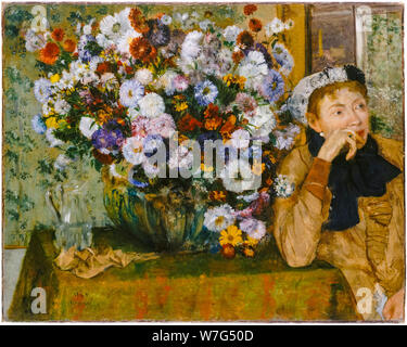 Edgar Degas, une femme assise à côté d'un vase de fleurs, peinture, 1865 Banque D'Images