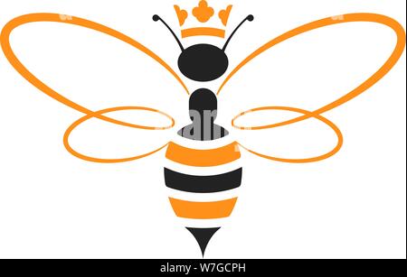 Vector illustration. Queen Bee icône avec couronne en jaune et noir. Isolé et géométrique. Illustration de Vecteur