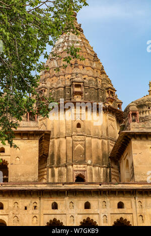 Cénotaphe chhatries près de la rivière Betwa à Orchha, Inde Banque D'Images