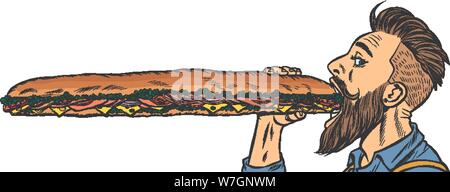 Homme mange un sandwich long Illustration de Vecteur