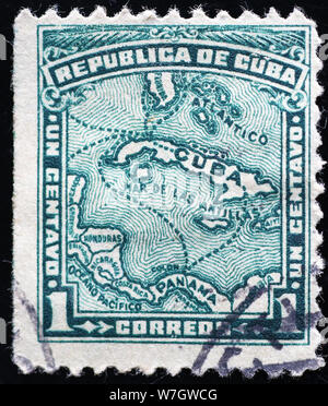 Carte de Cuba sur timbre vintage Banque D'Images