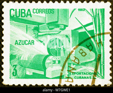 Industrie de la canne à sucre sur des timbres cubains Banque D'Images