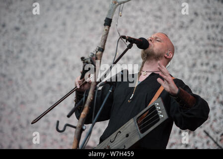 SIBIU, ROUMANIE - 26 juillet 2019 : groupe de musique nordique norvégien Wardruna performing live au Festival Artmania Banque D'Images