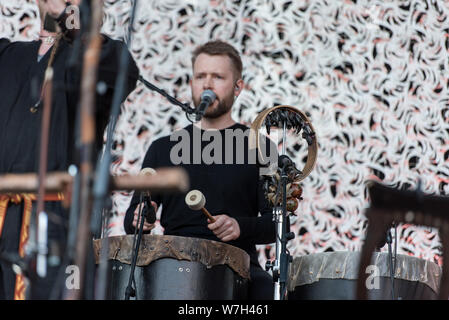 SIBIU, ROUMANIE - 26 juillet 2019 : groupe de musique nordique norvégien Wardruna performing live au Festival Artmania Banque D'Images