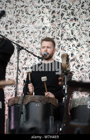 SIBIU, ROUMANIE - 26 juillet 2019 : groupe de musique nordique norvégien Wardruna performing live au Festival Artmania Banque D'Images