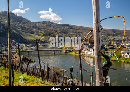 Vue sur rivière de la moselle à Bernkastel-Kues des vignobles Banque D'Images