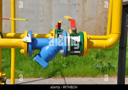 L'industrie du gaz, gas transmission system. Communications, vannes et appareils ménagers pour la distribution de gaz. Banque D'Images