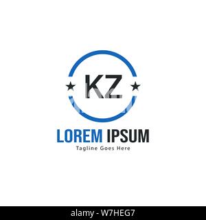 Logo KZ initiale modèle avec cadre moderne. Lettre KZ minimaliste design logo vector illustration Illustration de Vecteur