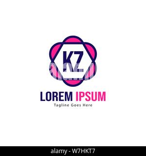 Logo KZ initiale modèle avec cadre moderne. Lettre KZ minimaliste design logo vector illustration Illustration de Vecteur
