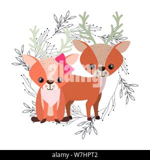 Joli couple de cerfs avec gerbe Illustration de Vecteur