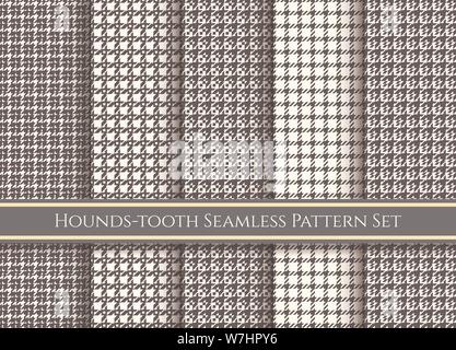 Houndstooth patterns. Dent de chien, échantillons de tissus tissu tartan vérifier jeu de motifs à carreaux, scénario ou chèques tweed pack textures de fond Illustration de Vecteur