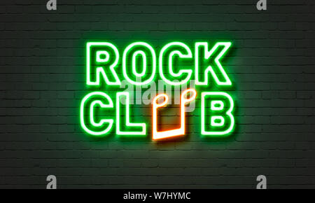 Rock club neon sign on brick wall background Banque D'Images