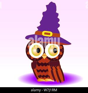 Un hibou peint en couleurs de l'halloween, en fait un chapeau violet magique Illustration de Vecteur