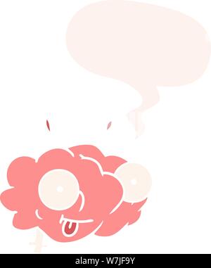Funny cartoon cerveau avec bulle en style retro Illustration de Vecteur