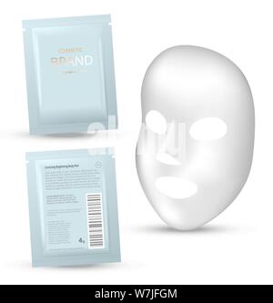 Masque du visage l'emballage des cosmétiques. Design d'emballage pour masque de visage sur fond blanc. Sachet de cosmétiques. Illustration de Vecteur