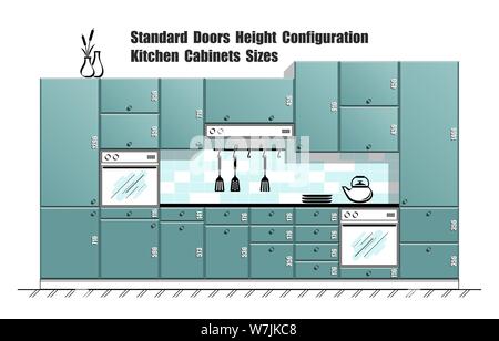 Tableau graphique avec les tailles de porte standard, les armoires de cuisine planner Illustration de Vecteur