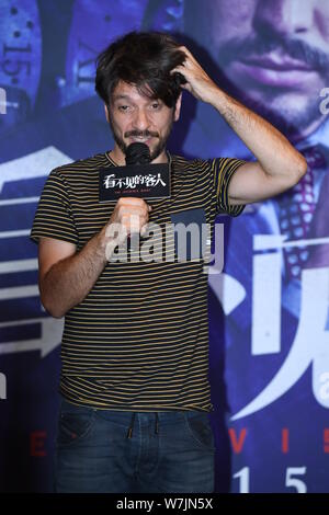 Le scénariste et réalisateur espagnol Oriol Paulo assiste à un événement de première de son nouveau film ''l'Invisible Guest'' à Beijing, Chine, 12 septembre 2017. Banque D'Images