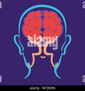 Atlas du monde ike tenant un homme ou les terminaisons nerveuses du cerveau Le cerveau contient jusqu'à l'arrière d'un contour d'une figure's head Illustration de Vecteur