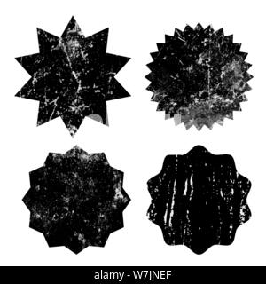Ensemble de timbres starburst grunge noir sur fond blanc. Ensemble d'icônes. Badges et étiquettes diverses formes. Vector illustration Illustration de Vecteur