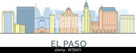 La ville d'El Paso, Texas - panorama de la ville d'El paso, ligne d'horizon du centre-ville Illustration de Vecteur