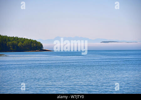 Matin brouillard sur la mer des Salish près de Anacortes, Washington, USA Banque D'Images