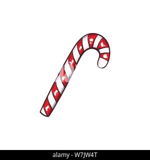 Noël ou Nouvel An green Candy Cane vector illustration isolé. Bonbons Freehand décor alimentaire pour les vacances d'hiver sur fond blanc Illustration de Vecteur