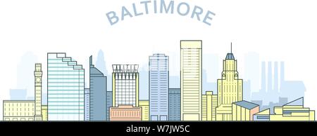 La ville de Baltimore, Maryland - panorama de la ville de Baltimore, ligne d'horizon du centre-ville Illustration de Vecteur