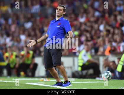 Barcelone, 04-08-2019, FC Barcelone v Arsenal FC, de Joan Gamper Trophy. Camp Nou. FC Barcelone entraîneur Ernesto Valverde Banque D'Images