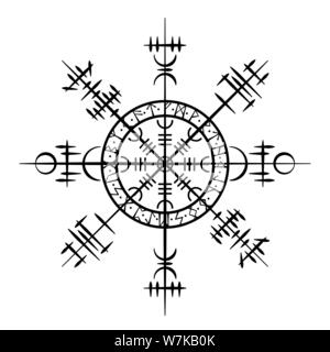 Grunge noir cercle avec symboles viking scandinave blanc Illustration de Vecteur