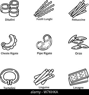 Les pâtes alimentaires icon set. Ensemble de 9 grandes lignes de pâtes alimentaires icônes vectorielles pour le web design isolé sur fond blanc Illustration de Vecteur