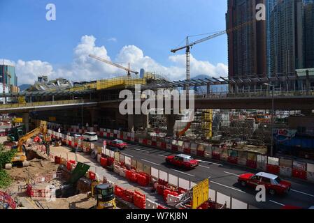 Vue sur le site de construction du terminus de West Kowloon Hong Kong sur l'article de la Guangzhou-Shenzhen-Hong Kong Express Rail Link à Hong Kong Banque D'Images
