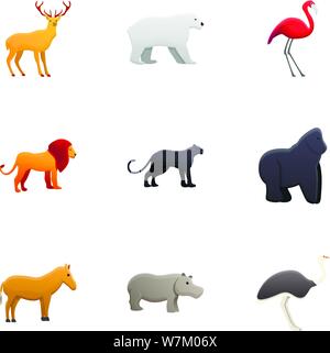 Les animaux de zoo africain icon set. Ensemble de 9 dessins animés animaux zoo africain vector icons pour la conception web isolé sur fond blanc Illustration de Vecteur