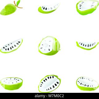 Corossol Vegan icon set. Ensemble de 9 dessins de corossol vegan vector icons pour la conception web isolé sur fond blanc Illustration de Vecteur