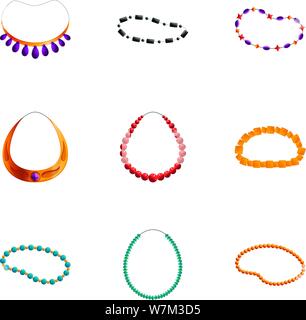 Collier coloré icon set. Cartoon Ensemble de 9 collier de couleur des icônes vectorielles pour le web design isolé sur fond blanc Illustration de Vecteur