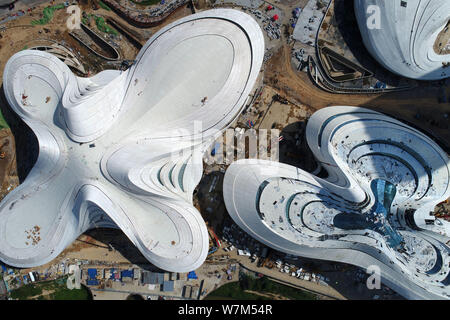 Vue aérienne des lieux en construction à l'Meixihu Changsha Centre d'Art et Culture Iraqi-British conçu par l'architecte Zaha Hadid je Banque D'Images