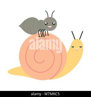 Ant mignon et escargot insecte vecteur illustration design personnages kawaii Illustration de Vecteur