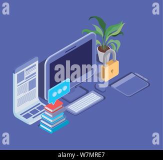 La technologie de l'éducation en ligne avec le bureau Illustration de Vecteur