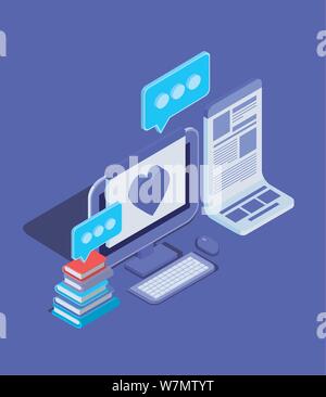 La technologie de l'éducation en ligne avec le bureau Illustration de Vecteur