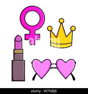 Power girl style pop art stickers vector illustration design Illustration de Vecteur