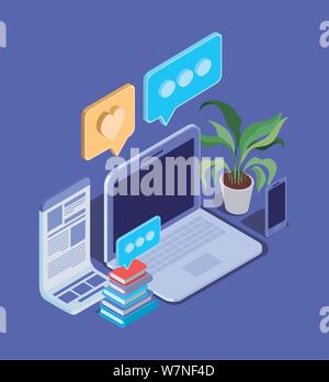 La technologie de l'éducation en ligne avec portable Illustration de Vecteur