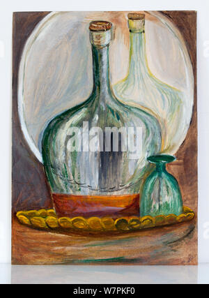 Vintage 1960 Still Life painting bouteille et verre Banque D'Images