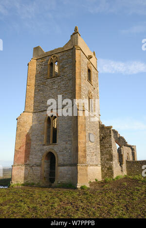 Ruines du 15e siècle de l'église sur la colline de Barrow Mump, Burrowbridge, Somerset, UK, Janvier 2013 Banque D'Images